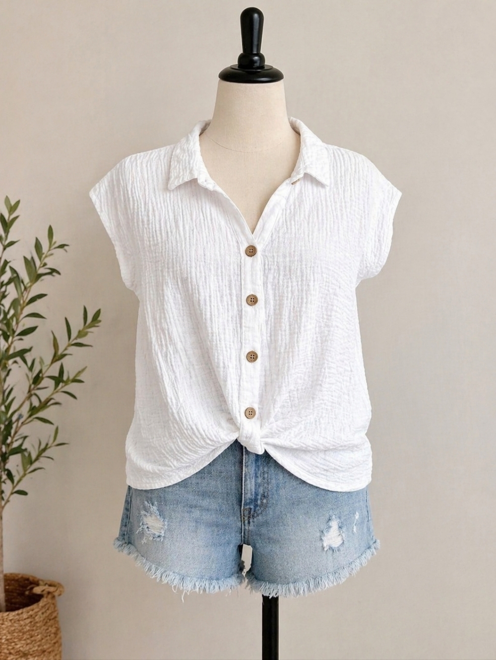 BeachLunchLounge White Gauze Cotton Top XL Boho Button Front Lightweight Summer